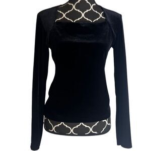 Energie Black Velvet Square Neck Long Sleeve Fitted Dressy Top Size Large
